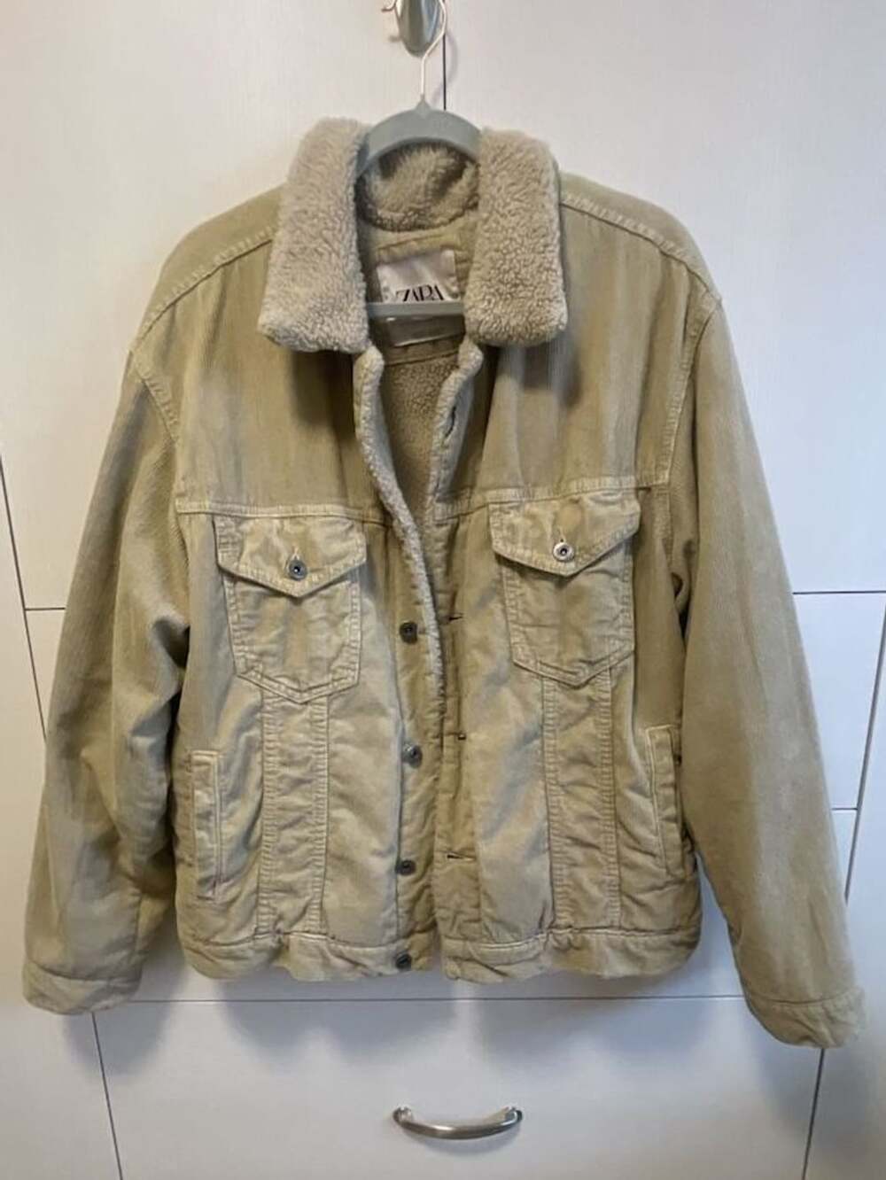 Zara Corduroy Sherpa Jacket Size XL Beige Trucker Fleece